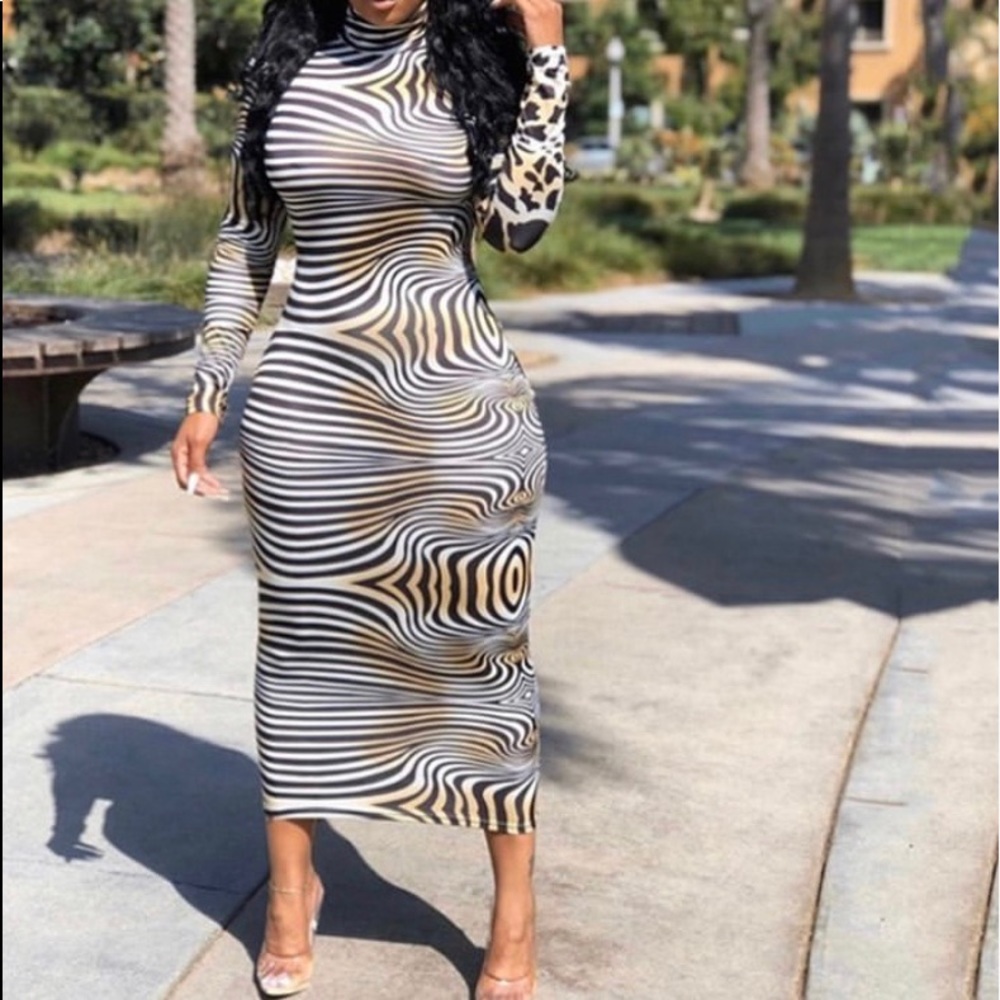 Leopard & Zebra Print Midi Dress
